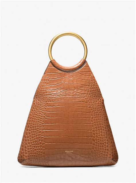 Ursula Large Crocodile Embossed Leather Ring Tote Bag